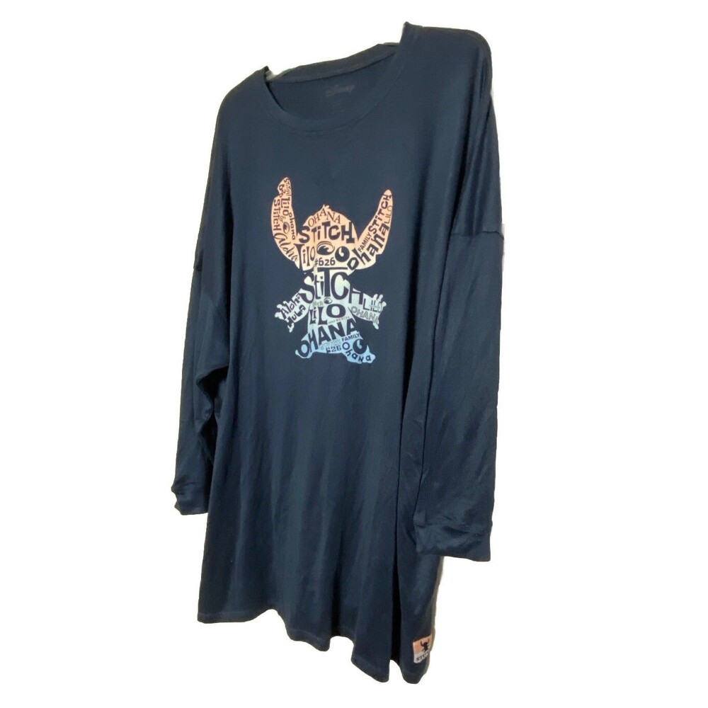 Disney PJ Sleep Shirt Gown 3/4 Sleeve Blue Adult XL Lilo & Stitch Ohana - Picture 3 of 13